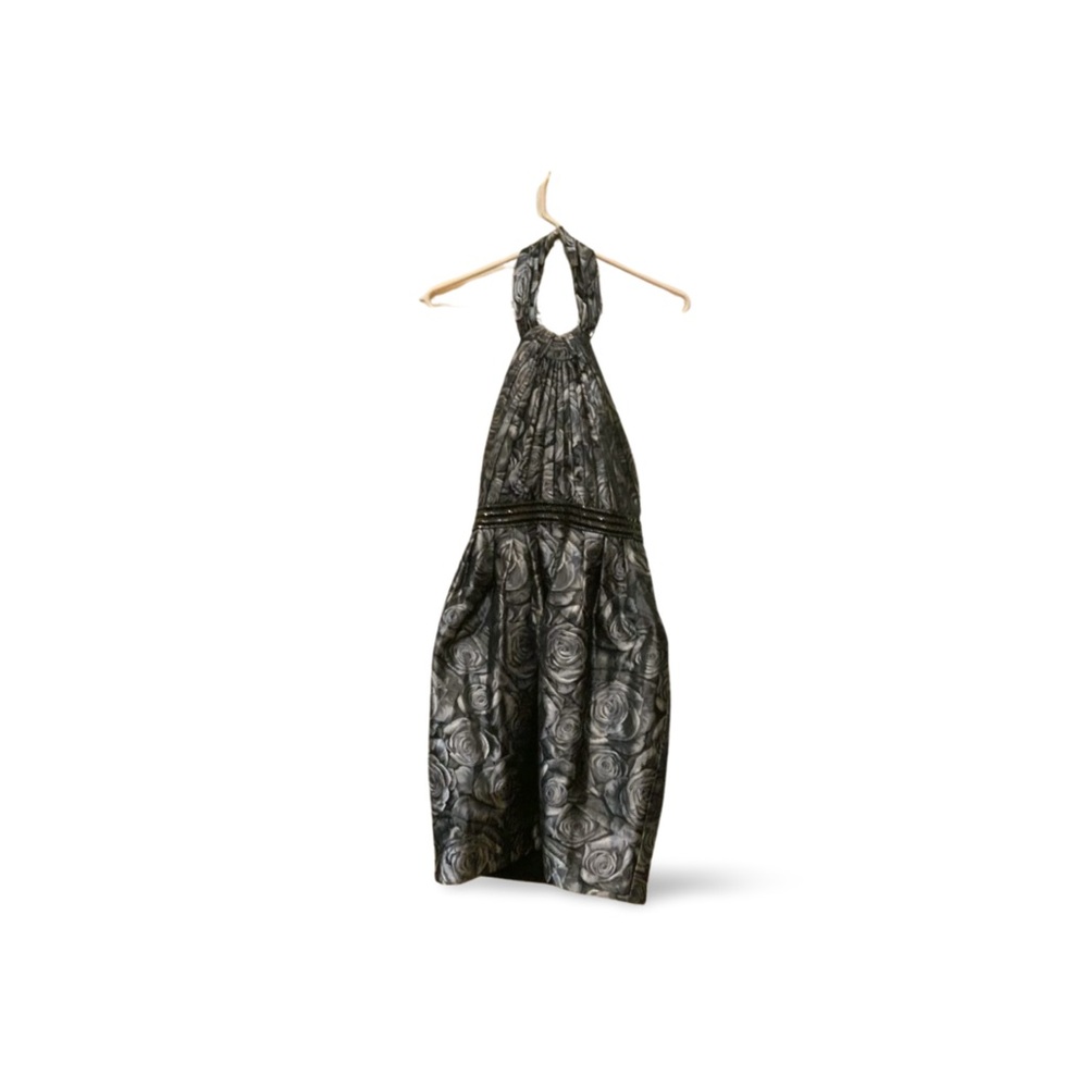 Carmen Marc Valvo Metallic Floral Halter Cocktail Dress w/ Pockets Size 4
